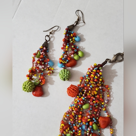 Set earrings necklace seed beads czech hearts Artisan handmade vintage estate - Picture 11 of 16